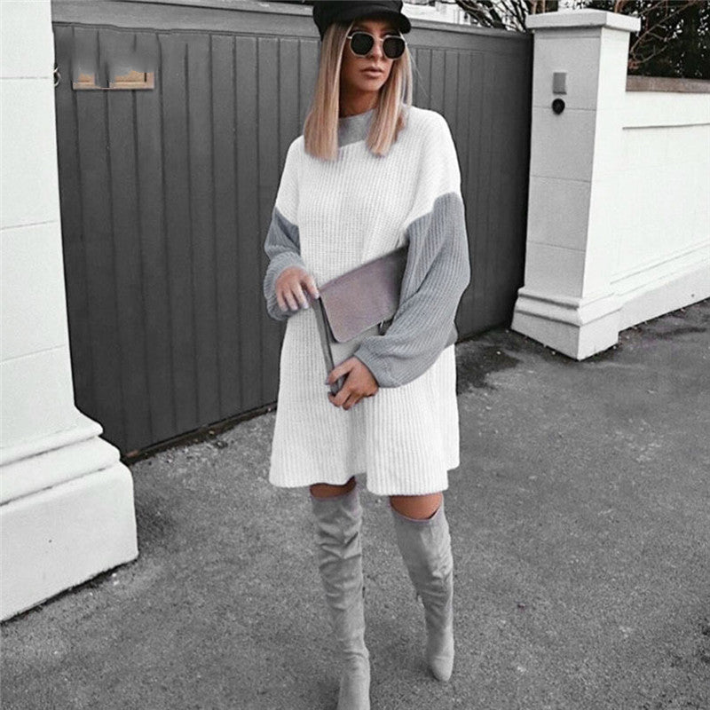 Stitched mid-length sweater dress