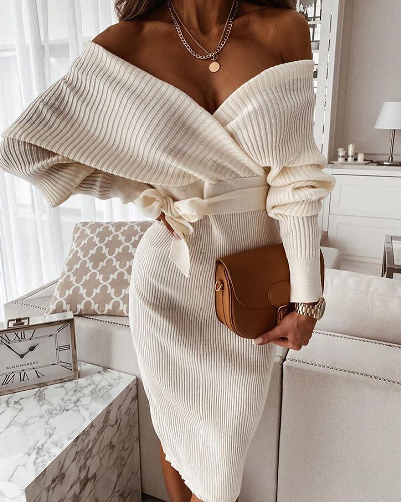 White Lace-Up Cross Sweater Dress