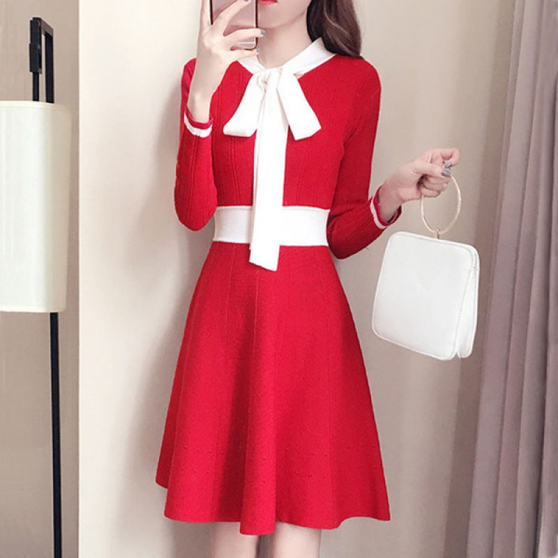 Knitted Dress Bow Cinched Thickening Sweater
