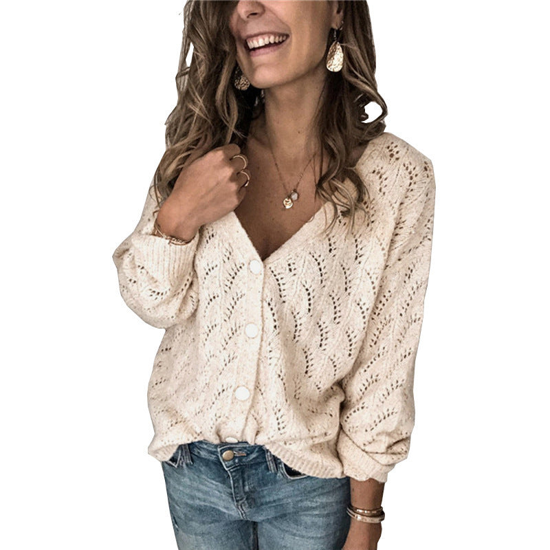 Crocheted V-neck single-breasted knitted cardigan