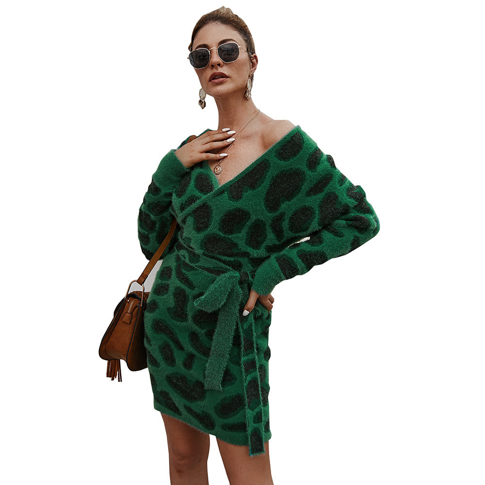 Leopard print dresses with long sleeves