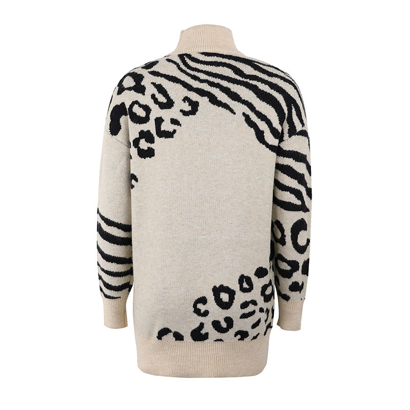 High Neck Leopard Sweater Women Amazon New Sweater Dress