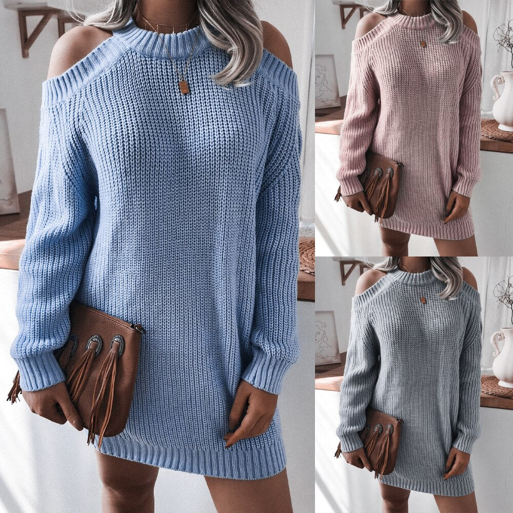 Strapless Long Sleeve Casual Loose Sweater Dress