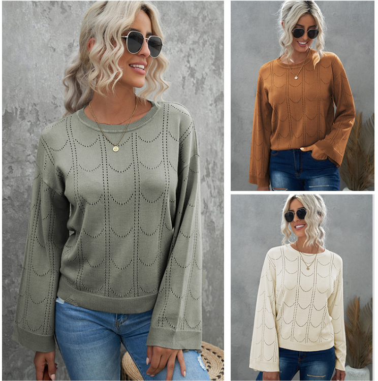 Women's Loose Pullover Long Sleeve Solid Color Sweater