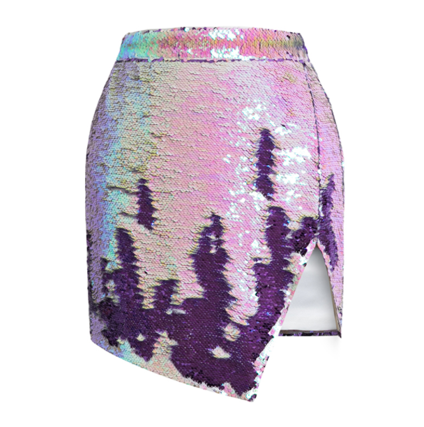 Summer Holographic Iridescent Sequin Split Skirt