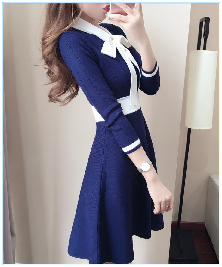 Knitted Dress Bow Cinched Thickening Sweater