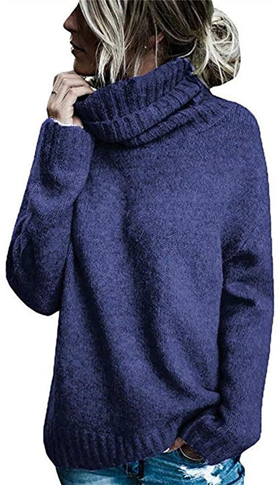 Women's casual tops round neck solid color sweater