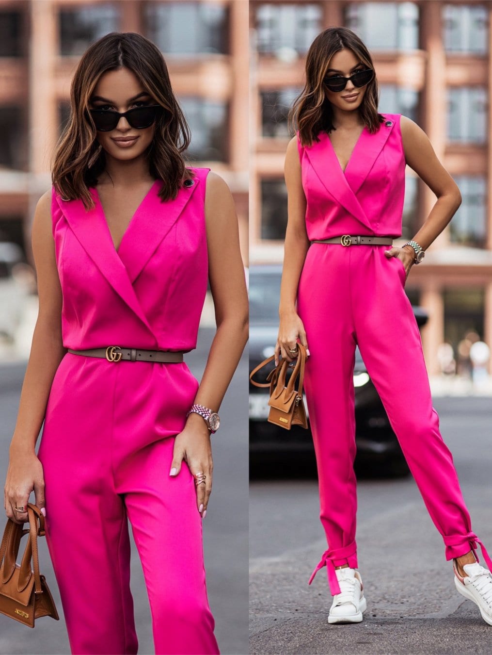 Women's Sleeveless Suit Collar Solid Color Jumpsuit