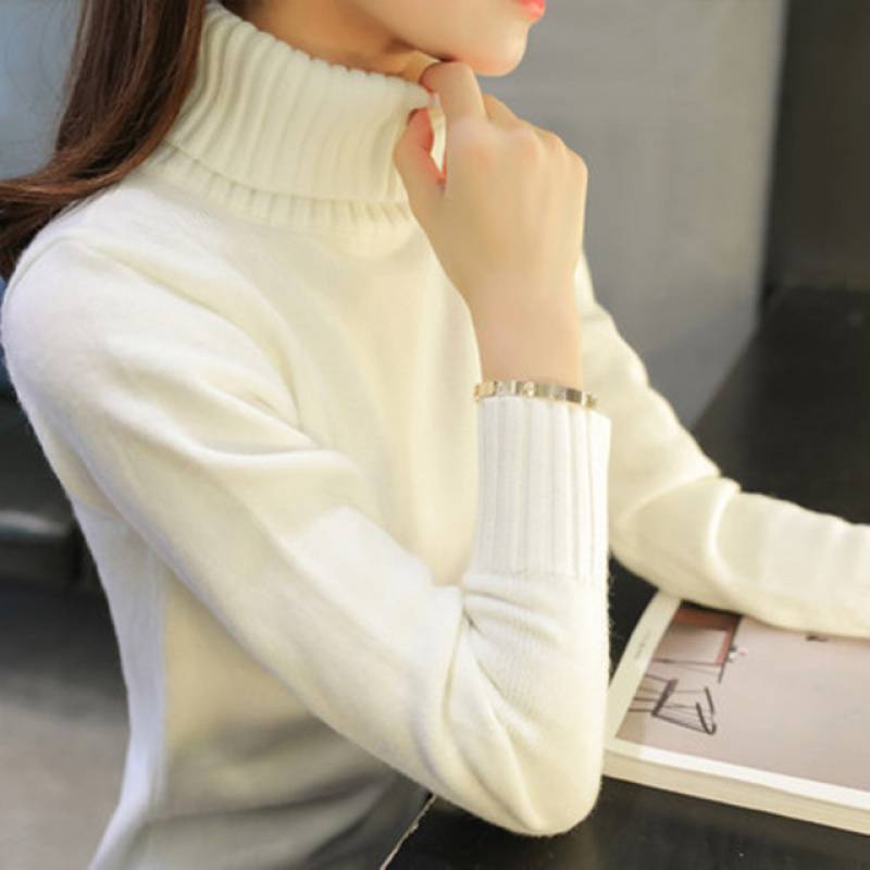 Women's Turtleneck Pullover Warm Pure Color Sweater