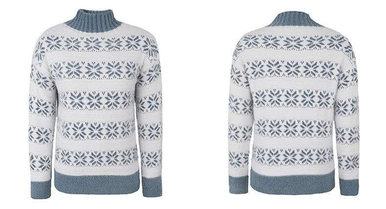 Half High Neck Christmas Snowflake Sweater Blouse