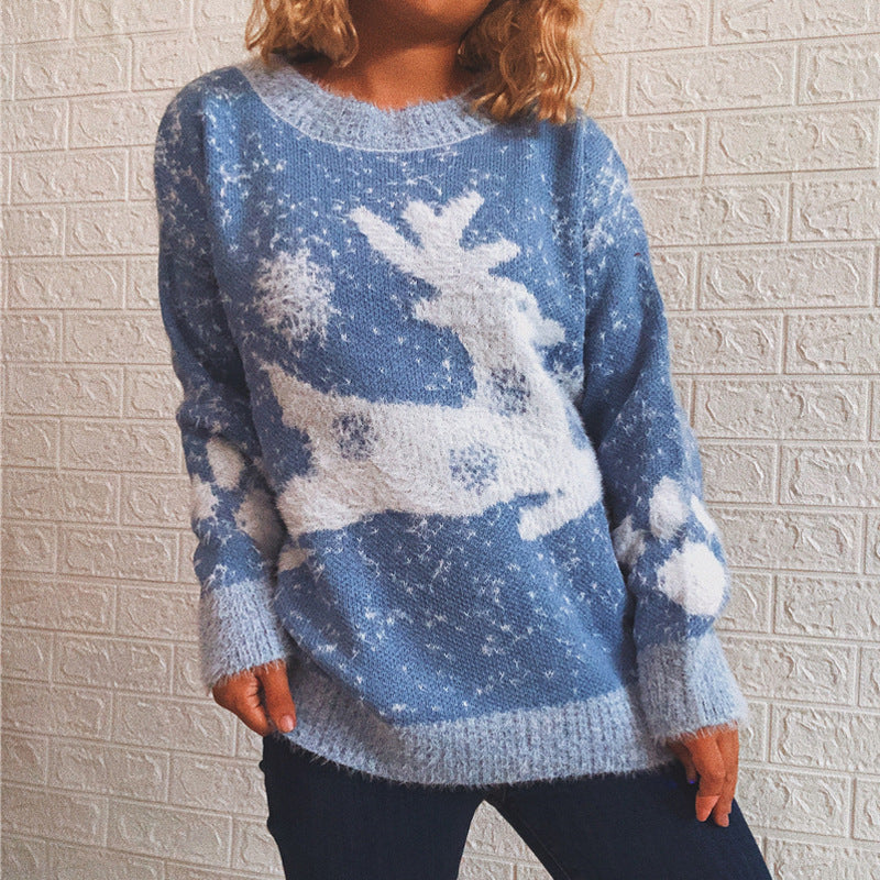 New Fawn Snowflake Round Neck Knitted Pullover