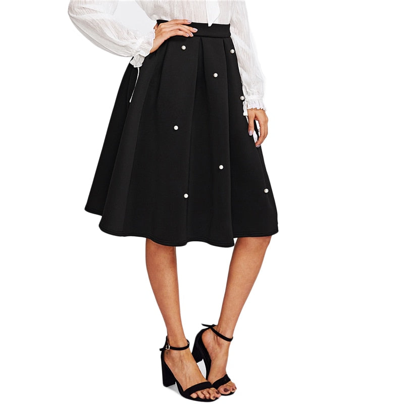 Black Vintage Pearl Embellished Boxed Skirt