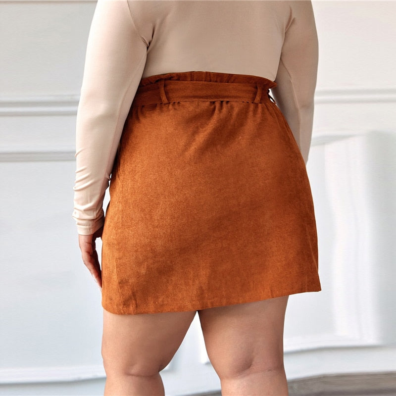 Plus Size Ginger Solid Belted Button Skirt