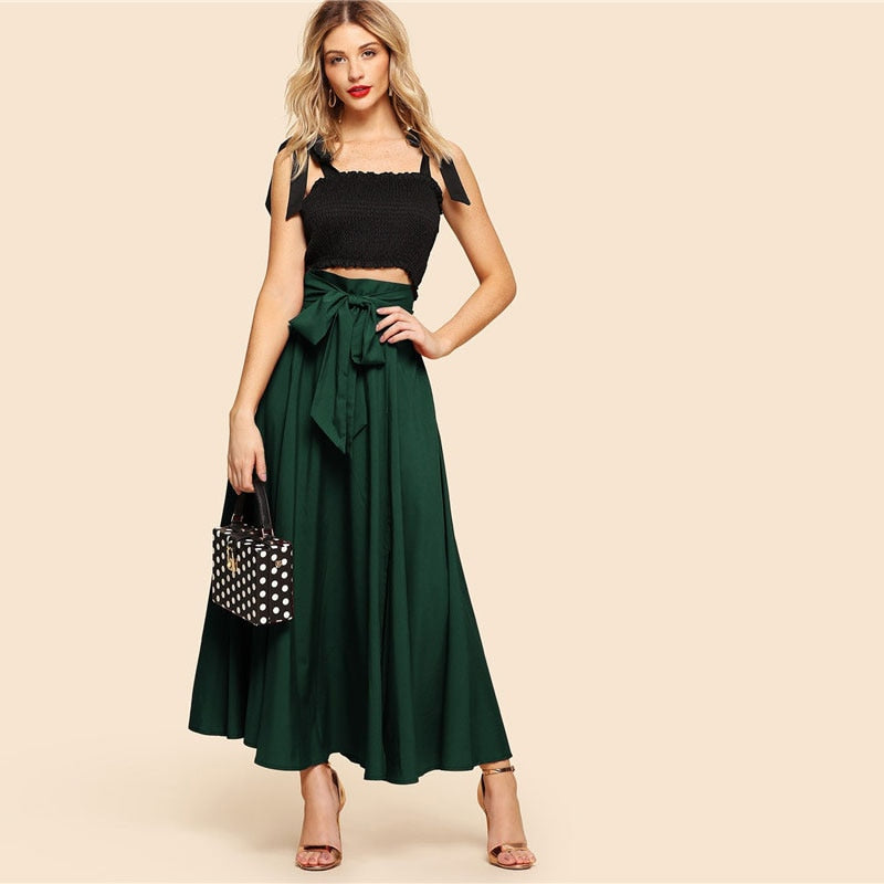 Green Elegant Bow Knot Front Flare Maxi