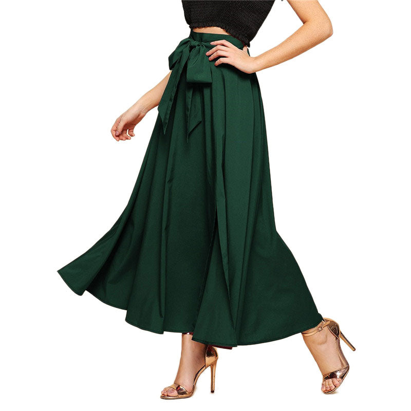 Green Elegant Bow Knot Front Flare Maxi